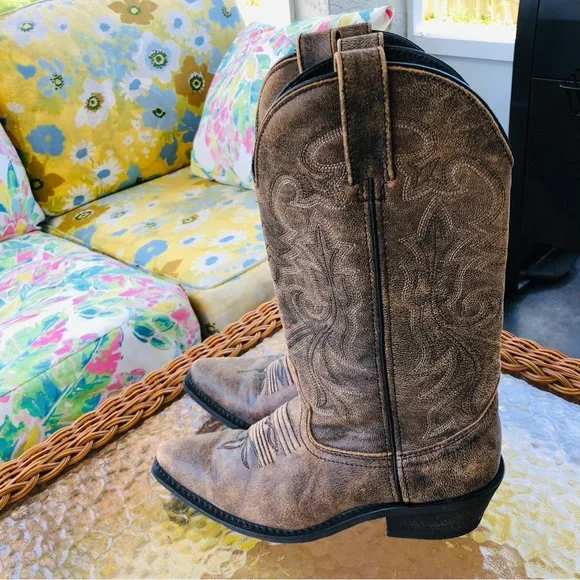 Rockin Country Collection Distressed Brown Leather Cowboy Western Boots Men’s 6D